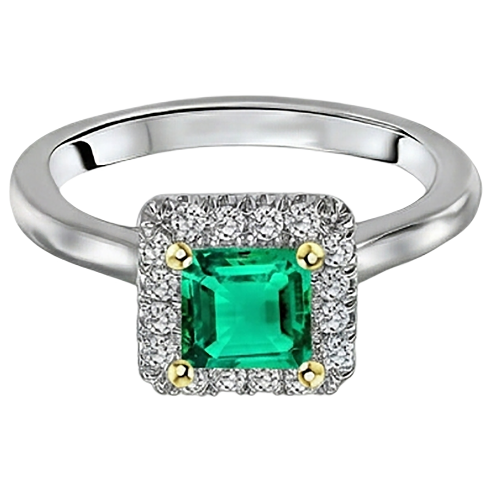 Natural Real ( Not Lab Grown ) Green Emerald GIA Halo Ring Princess Cut Comfort Fit
