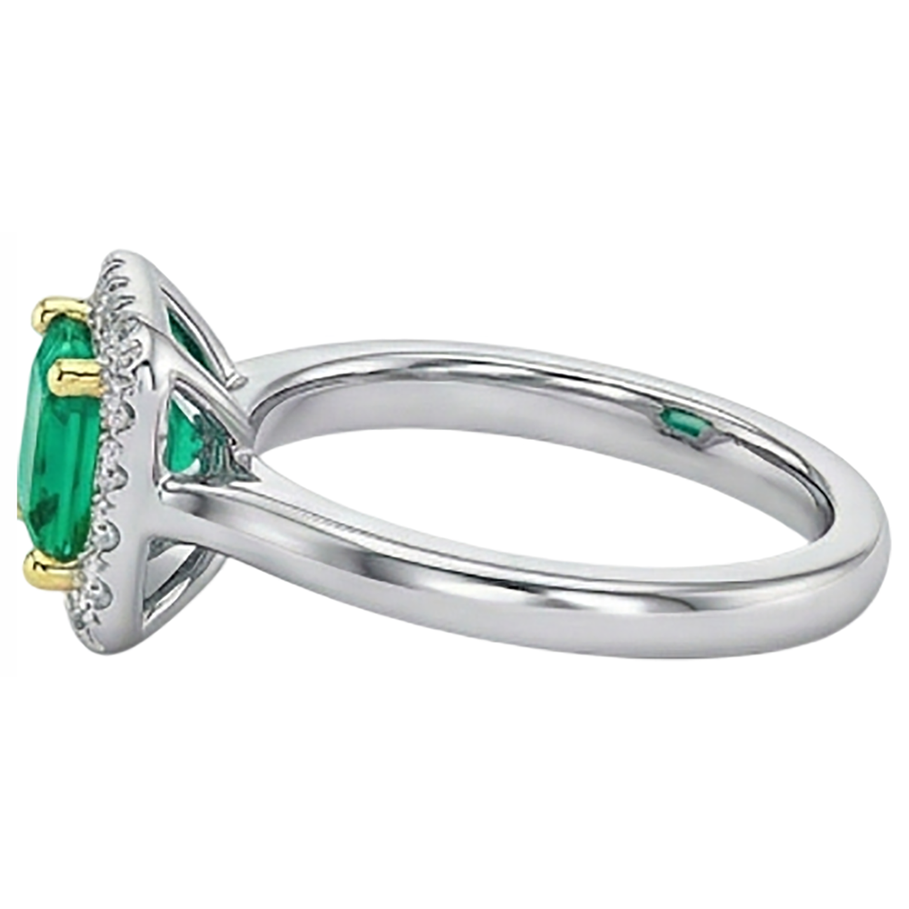 Natural Real ( Not Lab Grown ) Green Emerald GIA Halo Ring Princess Cut Comfort Fit