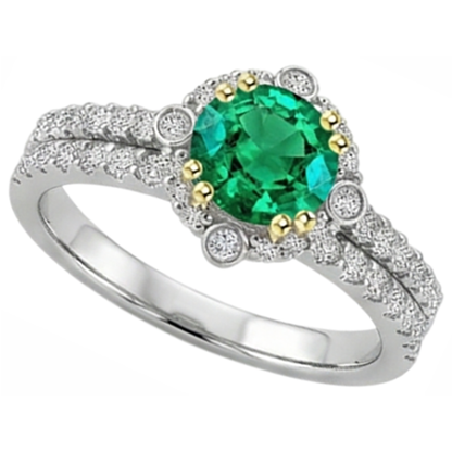 Natural Real ( Not Lab Grown ) Green Emerald GIA Halo Ring Set Two Tone Bridal Jewelry