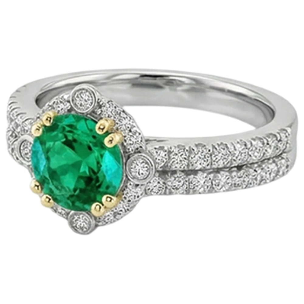 Natural Real ( Not Lab Grown ) Green Emerald GIA Halo Ring Set Two Tone Bridal Jewelry