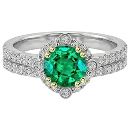 Natural Real ( Not Lab Grown ) Green Emerald GIA Halo Ring Set Two Tone Bridal Jewelry