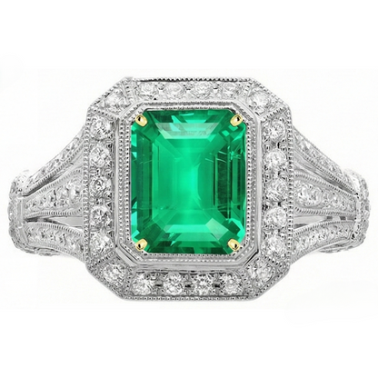 Natural Real ( Not Lab Grown ) Green Emerald GIA Halo Ring Vintage Style Diamond Jewelry