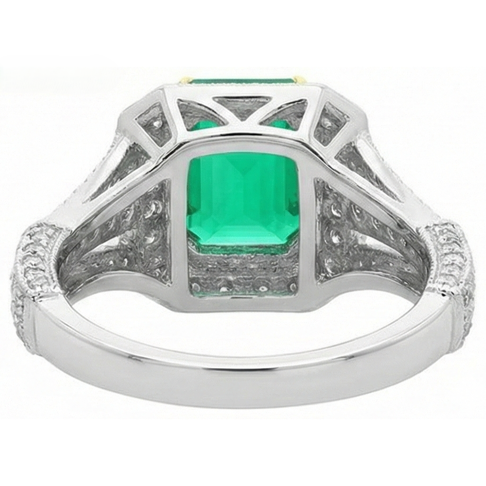 Natural Real ( Not Lab Grown ) Green Emerald GIA Halo Ring Vintage Style Diamond Jewelry
