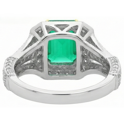 Natural Real ( Not Lab Grown ) Green Emerald GIA Halo Ring Vintage Style Diamond Jewelry