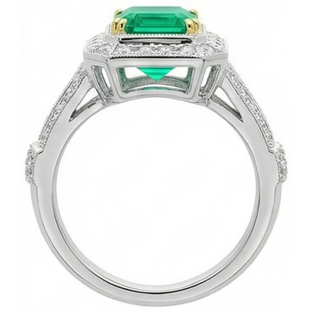 Natural Real ( Not Lab Grown ) Green Emerald GIA Halo Ring Vintage Style Diamond Jewelry