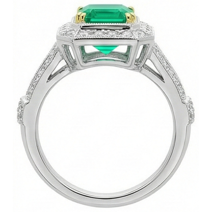 Natural Real ( Not Lab Grown ) Green Emerald GIA Halo Ring Vintage Style Diamond Jewelry