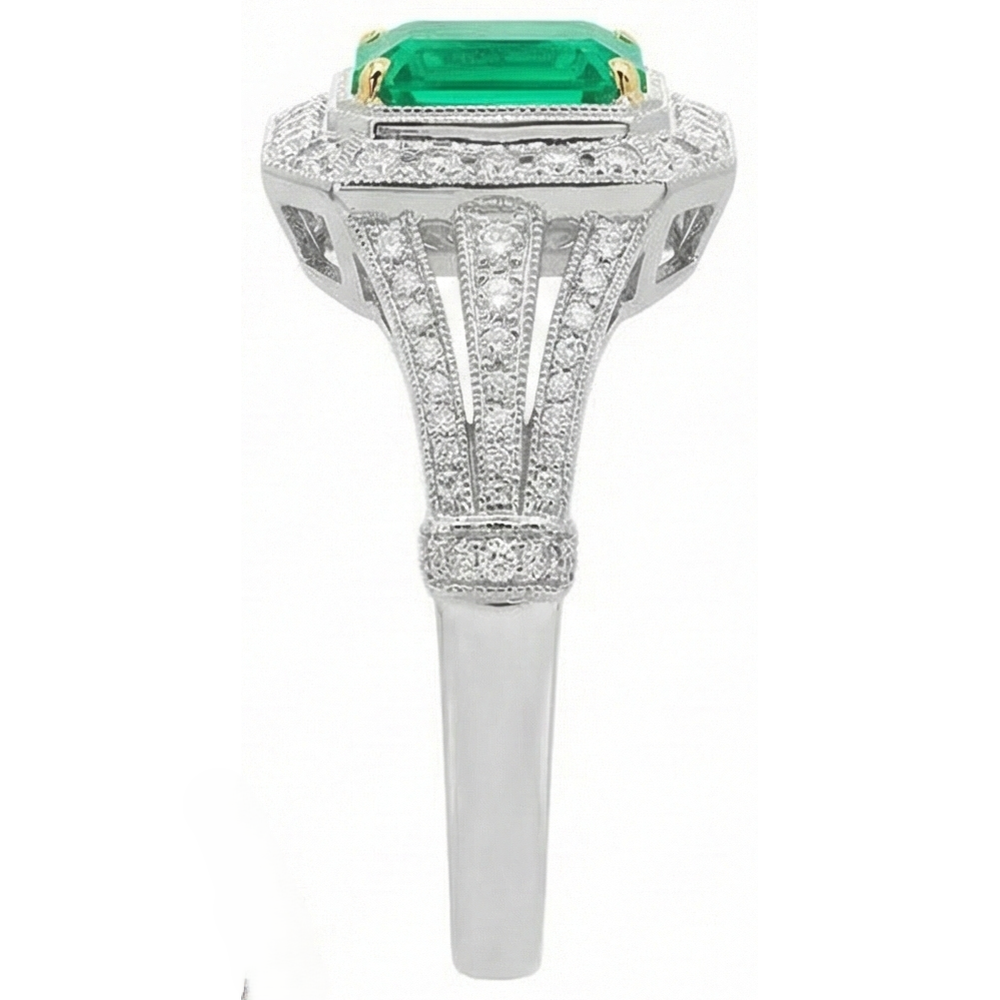 Natural Real ( Not Lab Grown ) Green Emerald GIA Halo Ring Vintage Style Diamond Jewelry
