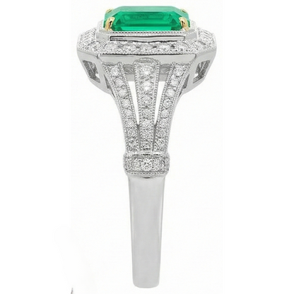 Natural Real ( Not Lab Grown ) Green Emerald GIA Halo Ring Vintage Style Diamond Jewelry