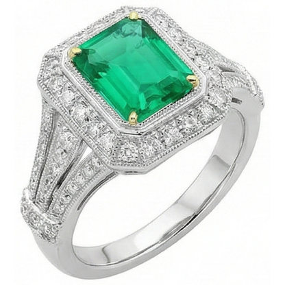 Natural Real ( Not Lab Grown ) Green Emerald GIA Halo Ring Vintage Style Diamond Jewelry