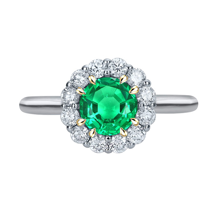 Green Emerald Halo Ring