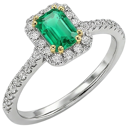 Natural Real ( Not Lab Grown ) Green Emerald GIA Halo Wedding Ring Comfort Fit Band