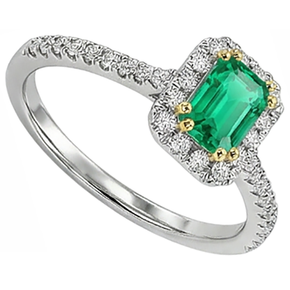 Natural Real ( Not Lab Grown ) Green Emerald GIA Halo Wedding Ring Comfort Fit Band