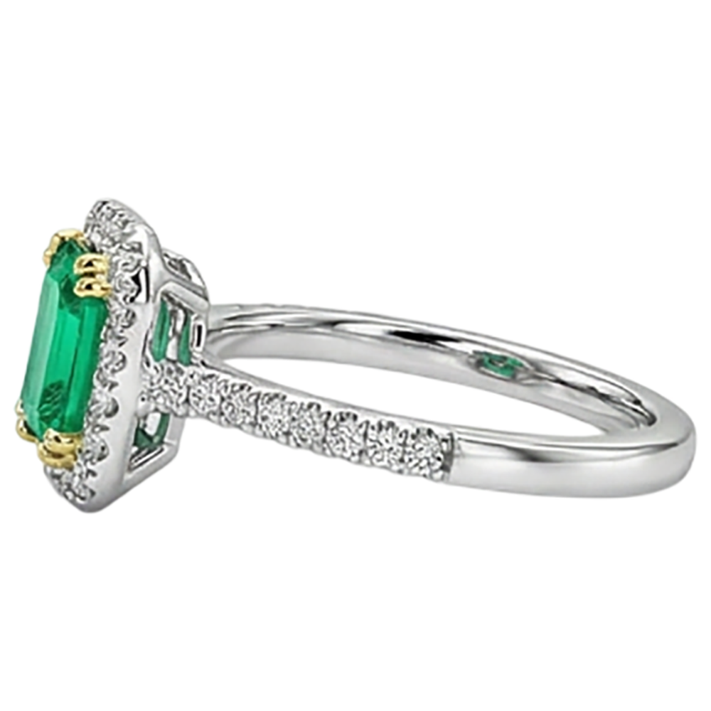 Natural Real ( Not Lab Grown ) Green Emerald GIA Halo Wedding Ring Comfort Fit Band
