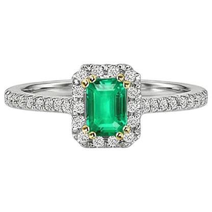 Natural Real ( Not Lab Grown ) Green Emerald GIA Halo Wedding Ring Comfort Fit Band