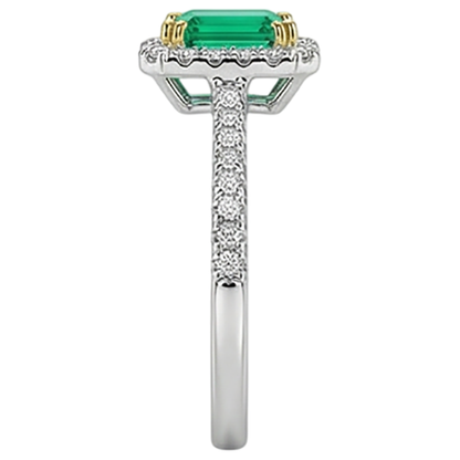 Natural Real ( Not Lab Grown ) Green Emerald GIA Halo Wedding Ring Comfort Fit Band