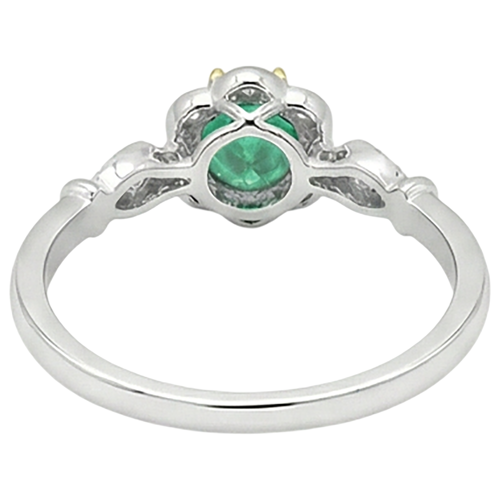Natural Real ( Not Lab Grown ) Green Emerald GIA Halo Wedding Ring Flower Design