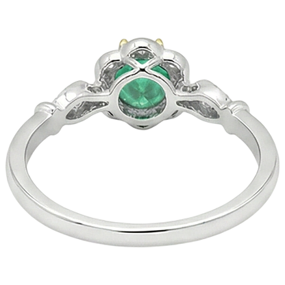 Natural Real ( Not Lab Grown ) Green Emerald GIA Halo Wedding Ring Flower Design