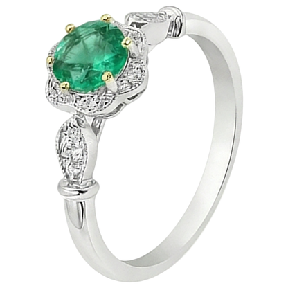Natural Real ( Not Lab Grown ) Green Emerald GIA Halo Wedding Ring Flower Design