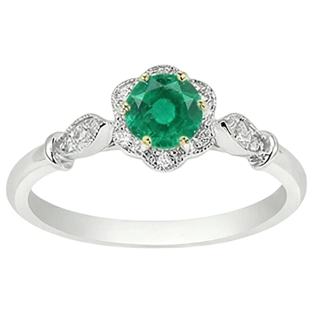 Natural Real ( Not Lab Grown ) Green Emerald GIA Halo Wedding Ring Flower Design