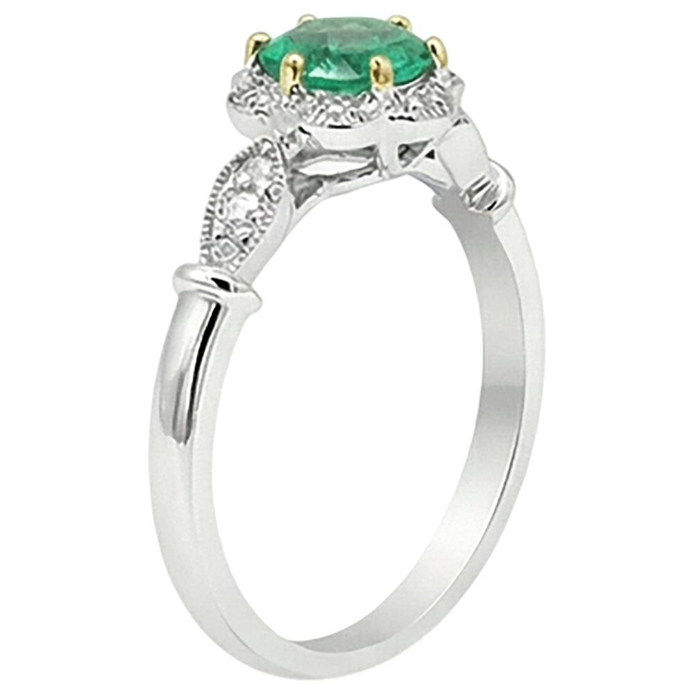 Natural Real ( Not Lab Grown ) Green Emerald GIA Halo Wedding Ring Flower Design