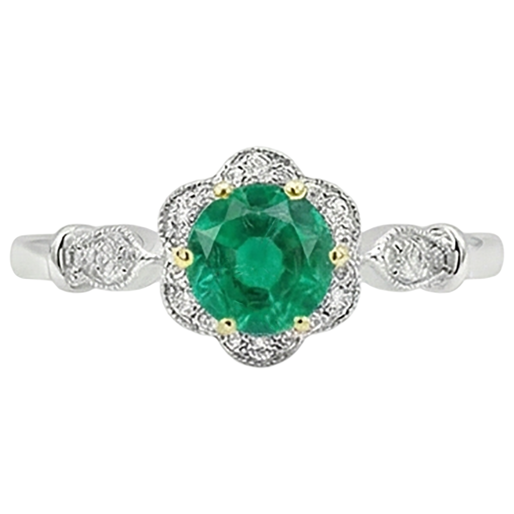 Natural Real ( Not Lab Grown ) Green Emerald GIA Halo Wedding Ring Flower Design