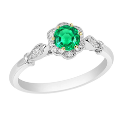 Green Emerald Halo Wedding Ring Flower Design