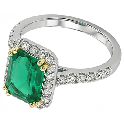 Natural Real ( Not Lab Grown ) Green Emerald GIA Halo Wedding Ring