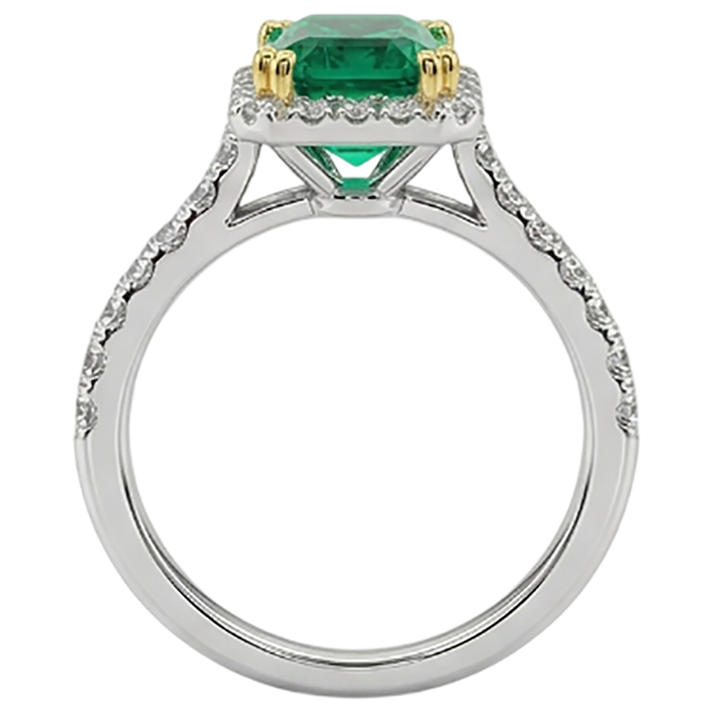 Natural Real ( Not Lab Grown ) Green Emerald GIA Halo Wedding Ring