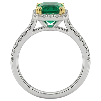 Natural Real ( Not Lab Grown ) Green Emerald GIA Halo Wedding Ring