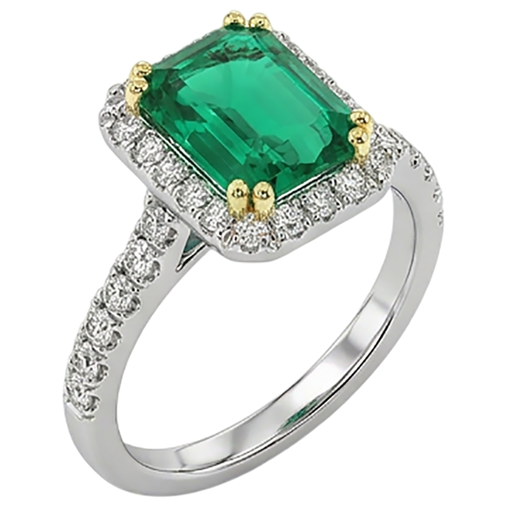 Natural Real ( Not Lab Grown ) Green Emerald GIA Halo Wedding Ring