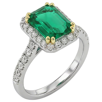 Natural Real ( Not Lab Grown ) Green Emerald GIA Halo Wedding Ring