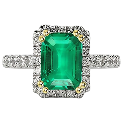 Natural Real ( Not Lab Grown ) Green Emerald GIA Halo Wedding Ring