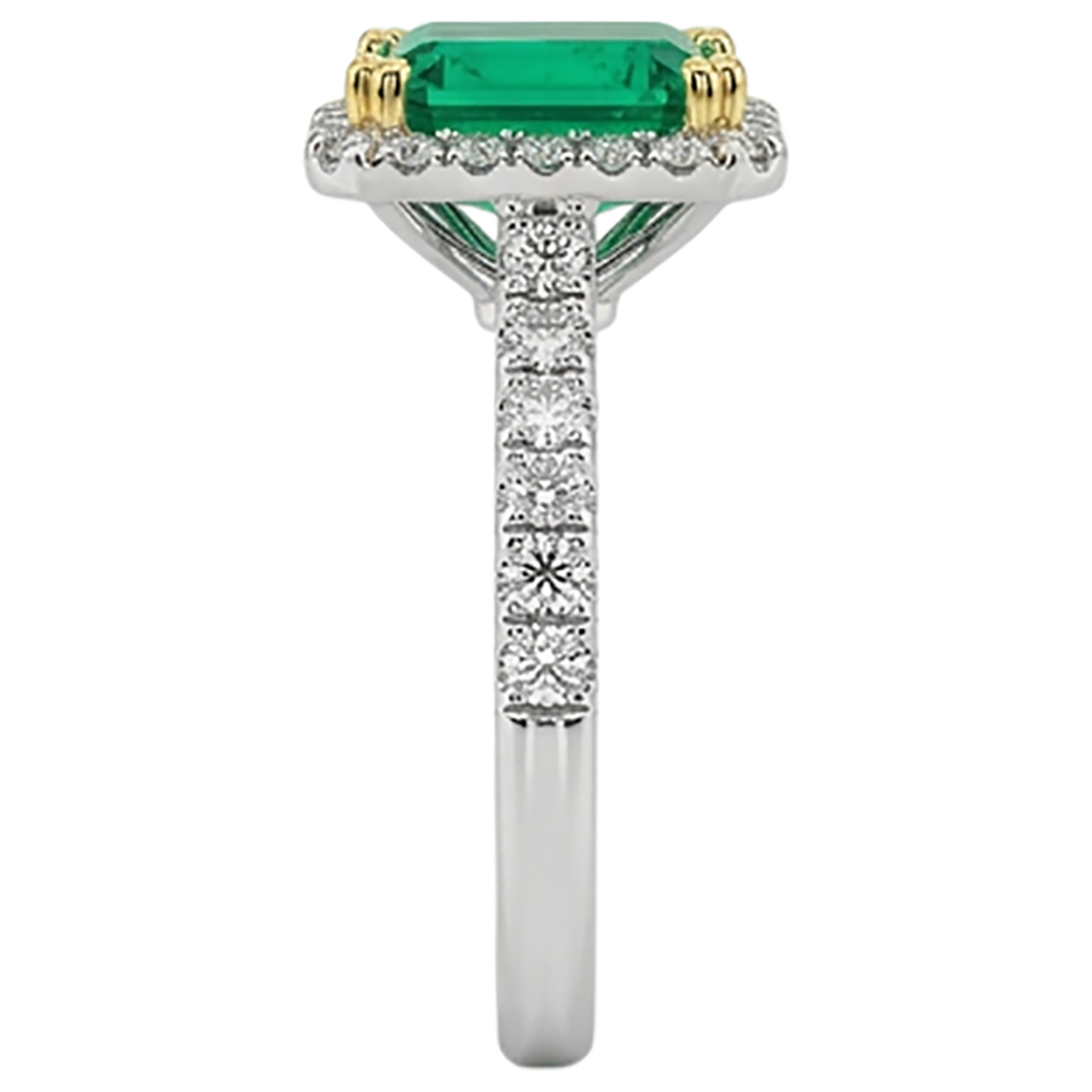 Natural Real ( Not Lab Grown ) Green Emerald GIA Halo Wedding Ring