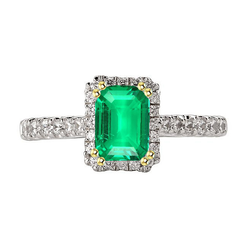 Natural Real ( Not Lab Grown ) Green Emerald GIA Halo Wedding Ring