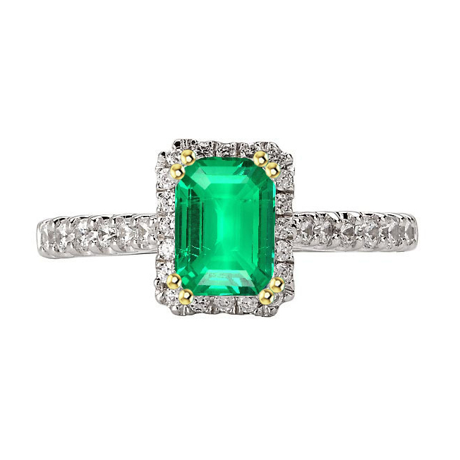 Green Emerald Halo Wedding Ring 
