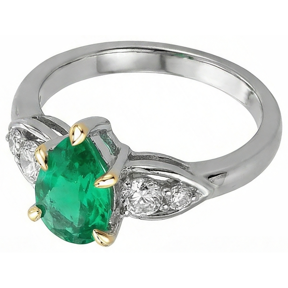 Natural Real ( Not Lab Grown ) Green Emerald GIA Ladies Ring Pear Cut Gemstone Prong Set