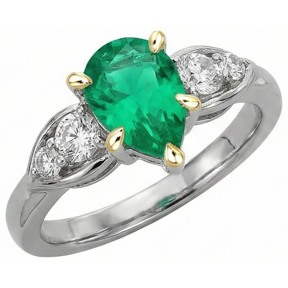 Natural Real ( Not Lab Grown ) Green Emerald GIA Ladies Ring Pear Cut Gemstone Prong Set