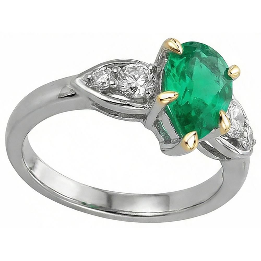 Natural Real ( Not Lab Grown ) Green Emerald GIA Ladies Ring Pear Cut Gemstone Prong Set
