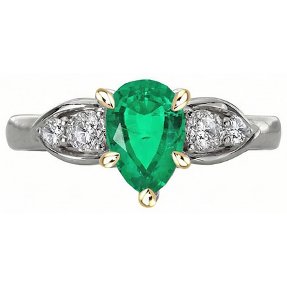 Natural Real ( Not Lab Grown ) Green Emerald GIA Ladies Ring Pear Cut Gemstone Prong Set