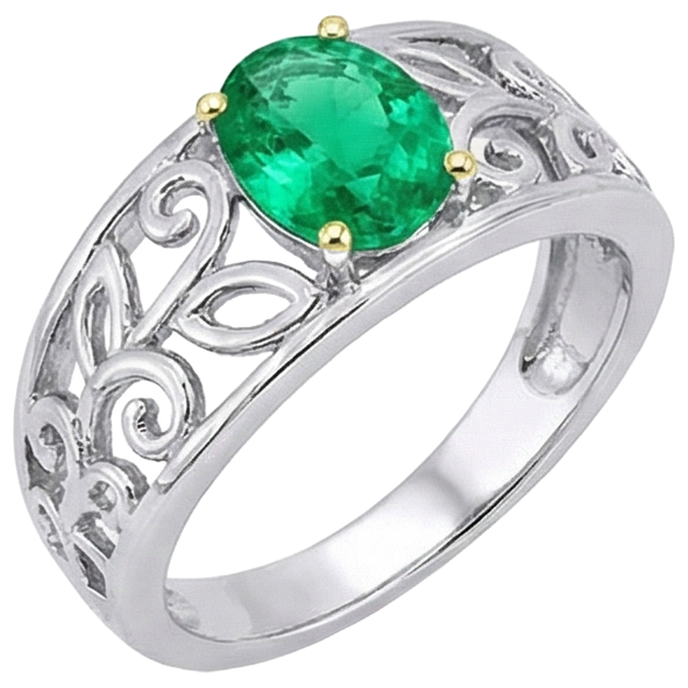 Natural Real ( Not Lab Grown ) Green Emerald GIA Mens Ring Filigree Design