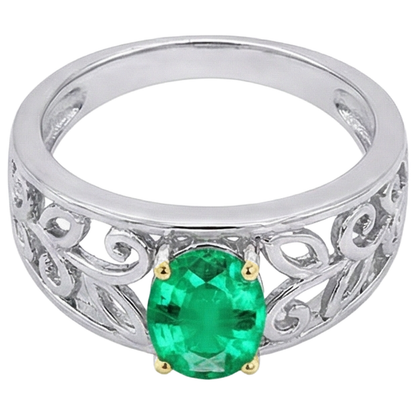 Natural Real ( Not Lab Grown ) Green Emerald GIA Mens Ring Filigree Design