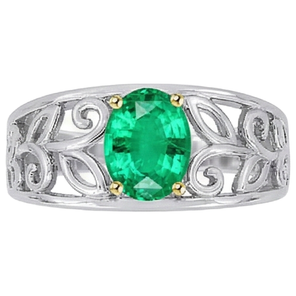 Natural Real ( Not Lab Grown ) Green Emerald GIA Mens Ring Filigree Design