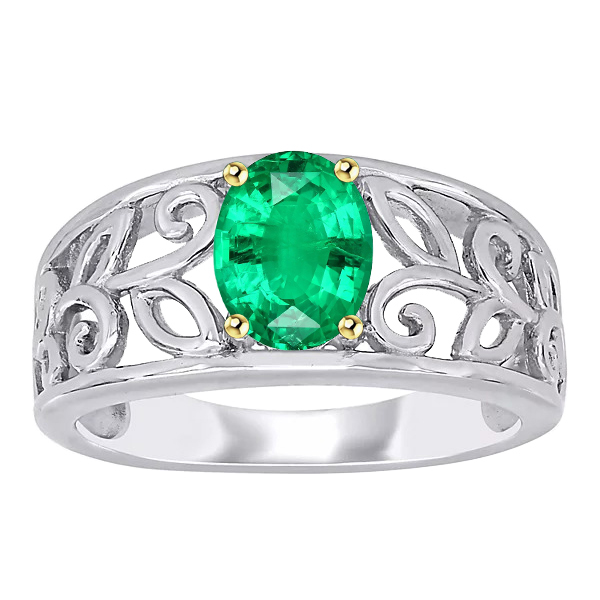 Green Emerald Mens Ring Filigree Design
