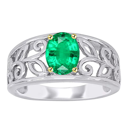 Green Emerald Mens Ring Filigree Design