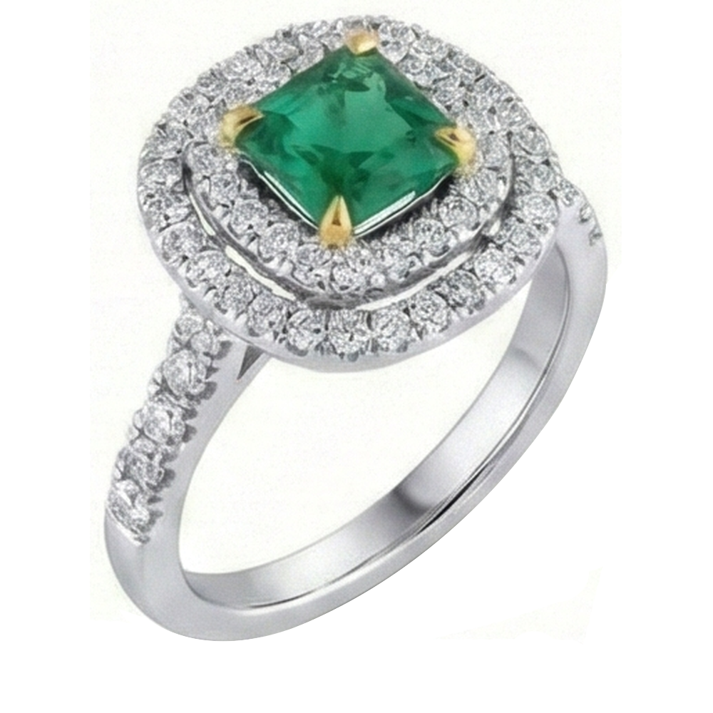 Green Emerald GIA Natural Earth Mined Diamond Engagement Ring Two Tone 3.70 Carats