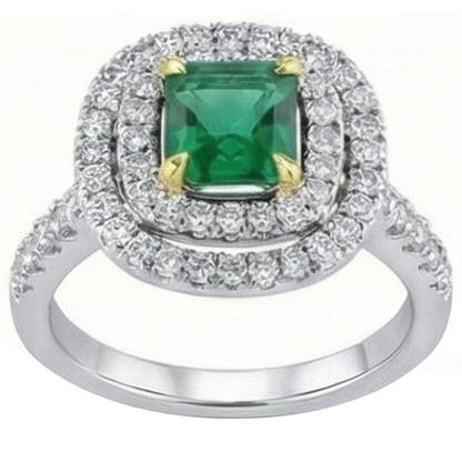 Green Emerald GIA Natural Earth Mined Diamond Engagement Ring Two Tone 3.70 Carats