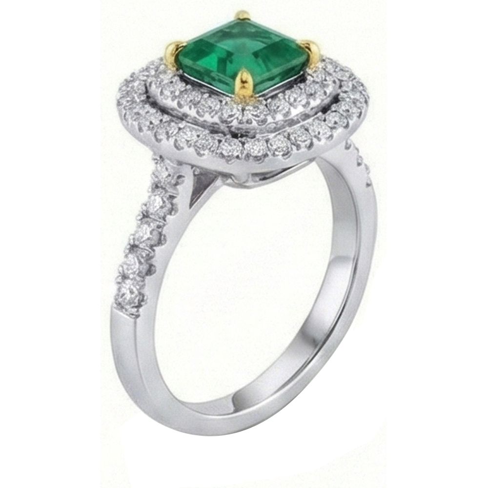 Green Emerald GIA Natural Earth Mined Diamond Engagement Ring Two Tone 3.70 Carats