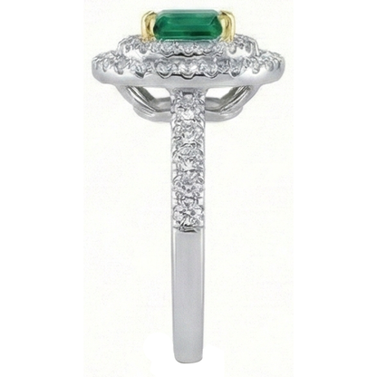 Green Emerald GIA Natural Earth Mined Diamond Engagement Ring Two Tone 3.70 Carats