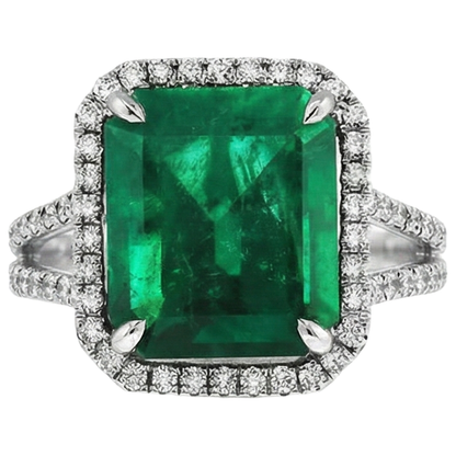 Green Emerald GIA Natural Earth Mined Diamond Gemstone Engagement Ring 10.50 Carat WG 14K