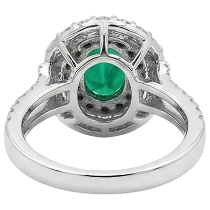 Natural Real ( Not Lab Grown ) Green Emerald GIA Oval Gemstone Ring Halo Black Diamonds